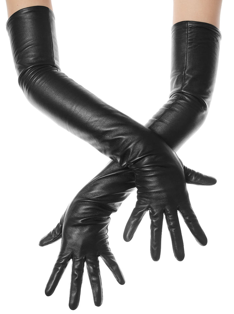 Long Black Leather Opera Gloves by Les ...